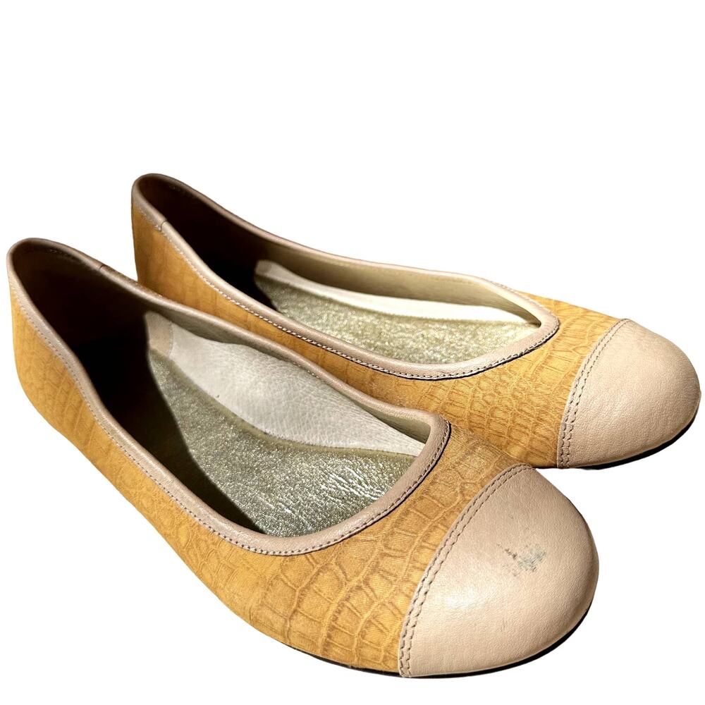 Just Cavalli Slip On Ballet Flats Crocodile Embossed Round Toe Tan Cream 7.5